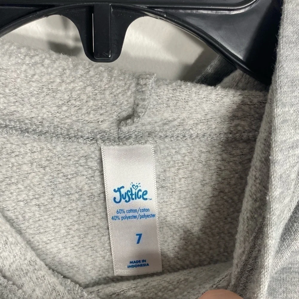 Justice Hooded Sweatshirt Sz 7 Gray Pink Glitter